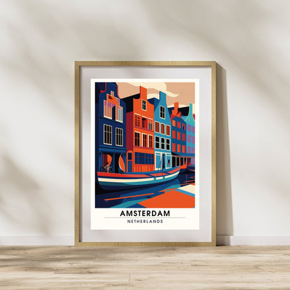 Impression Amsterdam | Poster de voyage Amsterdam | Amsterdam en bicolores