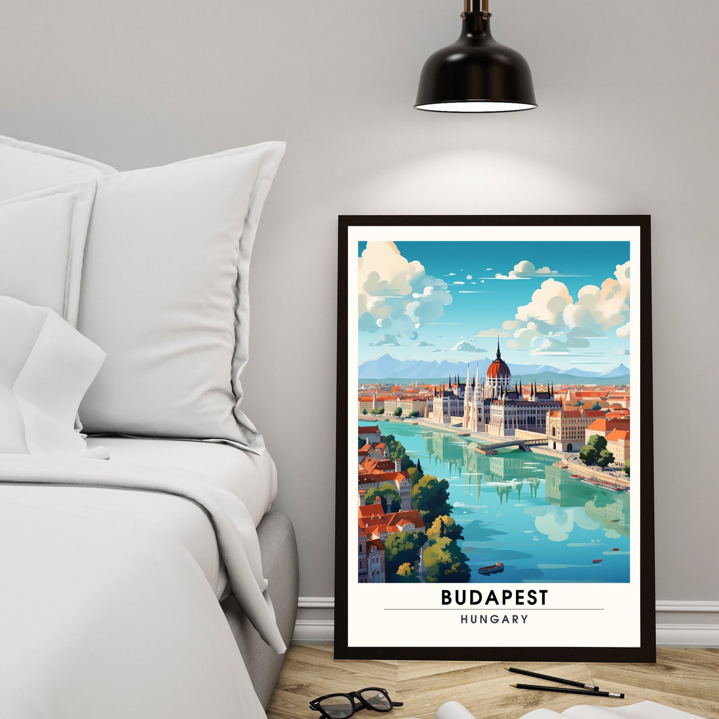 Impression Budapest | Poster de voyage Budapest | Budapest vue de ciel