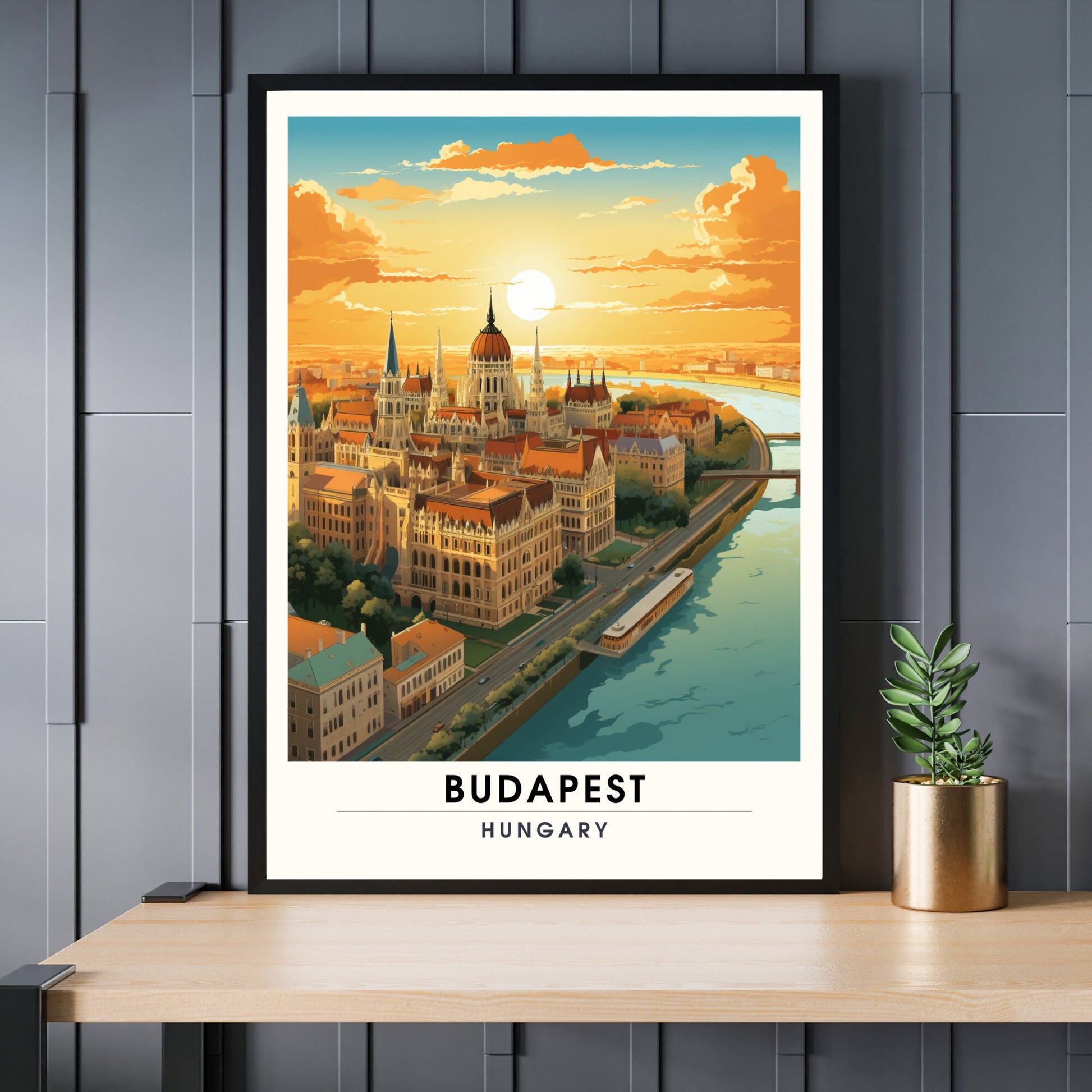 Impression Budapest | Poster de voyage Budapest | Budapest au coucher de soleil