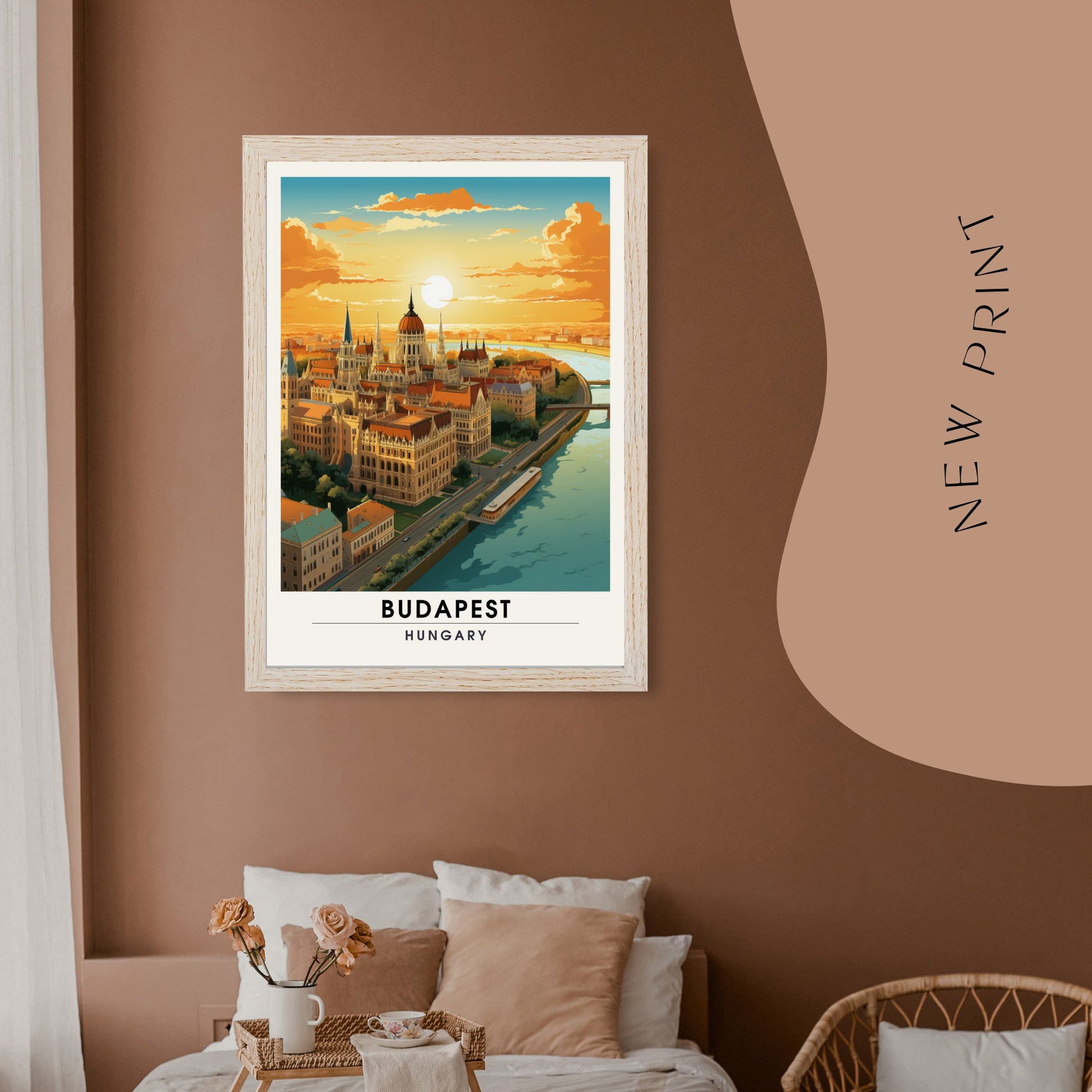 Impression Budapest | Poster de voyage Budapest | Budapest au coucher de soleil