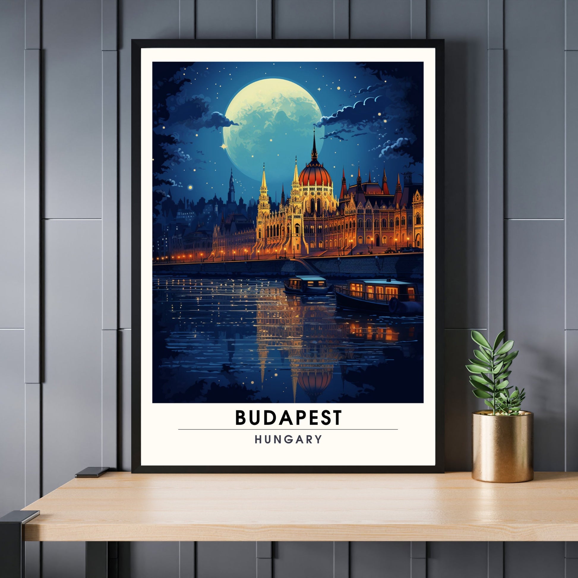 Impression Budapest | Poster de voyage Budapest | Voyage nocturne à Budapest