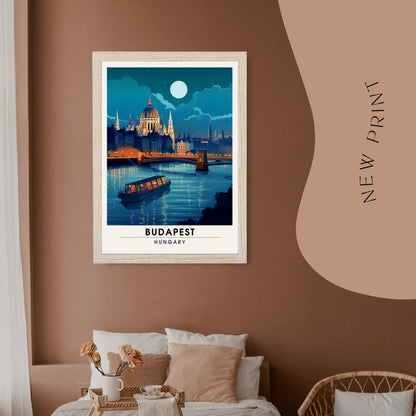 Impression Budapest | Poster de voyage Budapest | Budapest à minuit