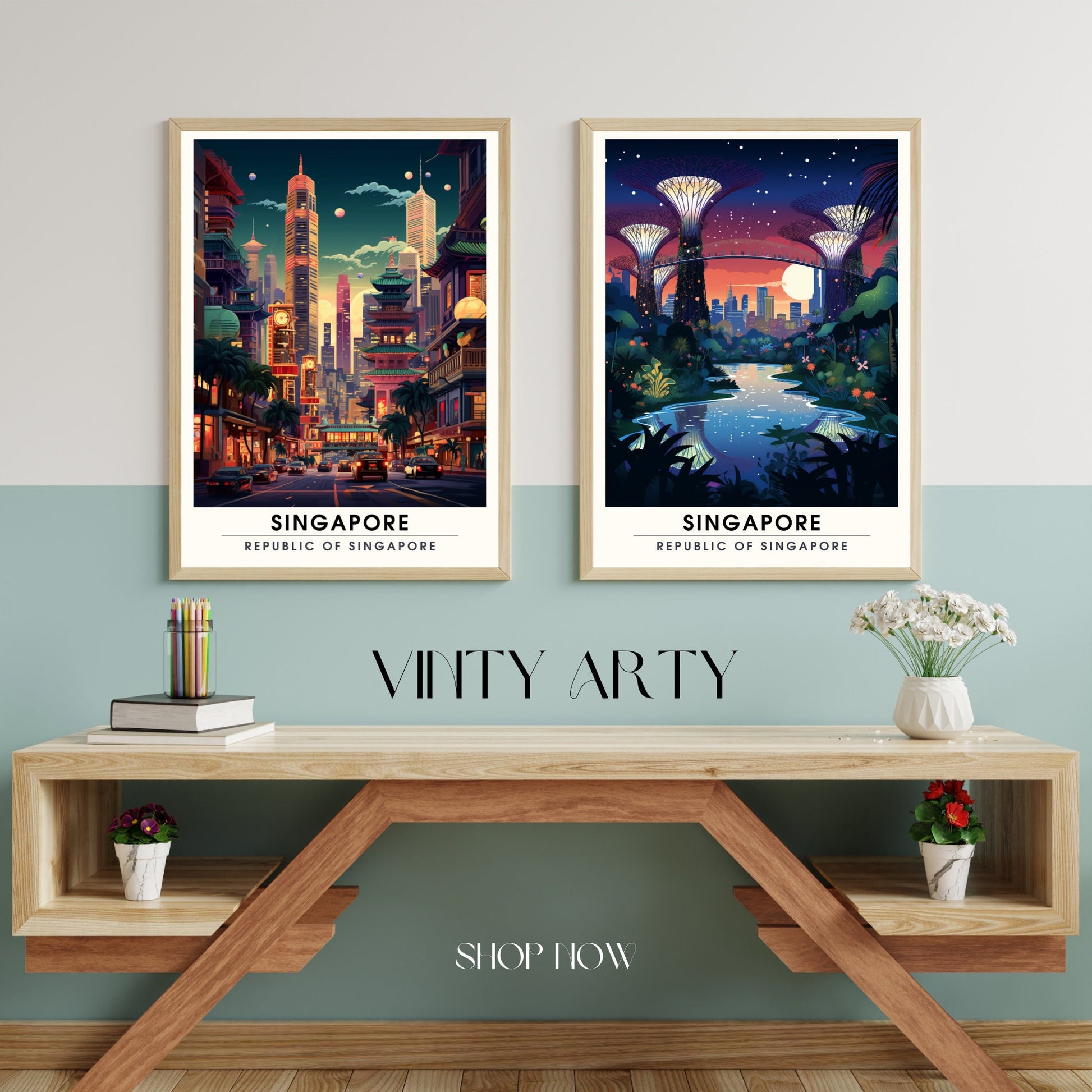 Impression Singapour | Poster de voyage Singapour la nuit