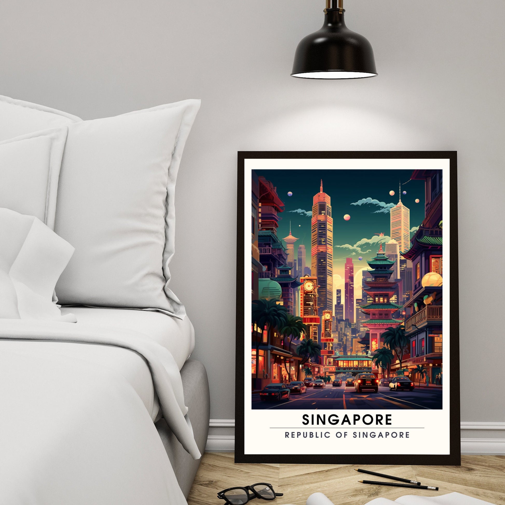 Impression Singapour | Poster de voyage Singapour la nuit