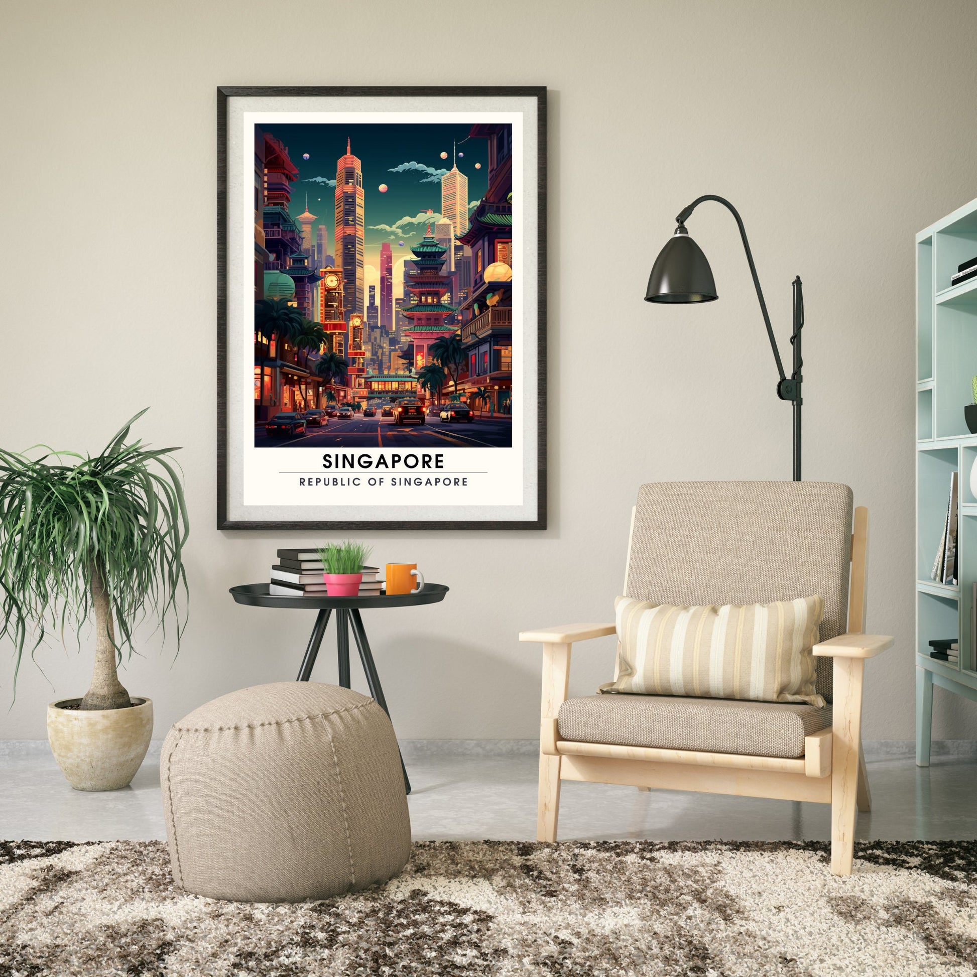 Impression Singapour | Poster de voyage Singapour la nuit