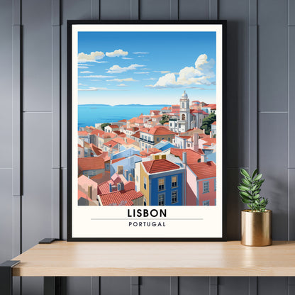 Impression Lisbonne, Portugal, Poster de voyage Lisbonne, Lisbonne vue de ciel