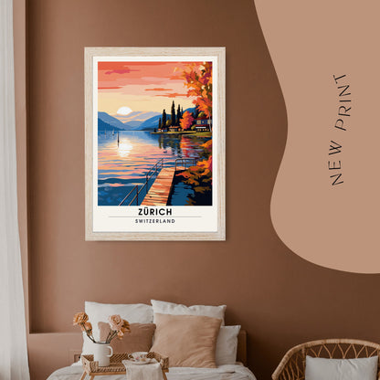 Impression Zurich , poster de voyage Zurich au coucher de soleil