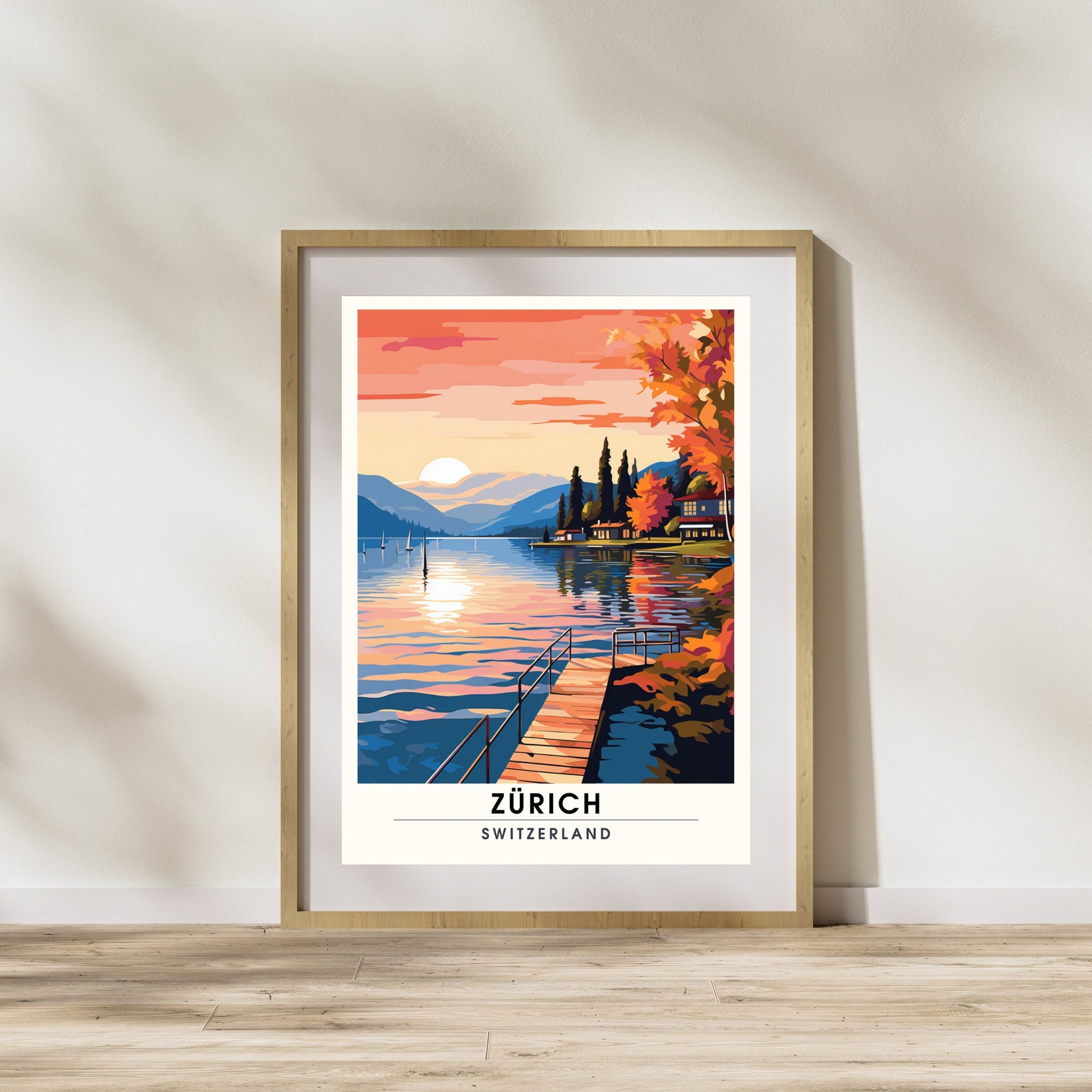 Impression Zurich , poster de voyage Zurich au coucher de soleil