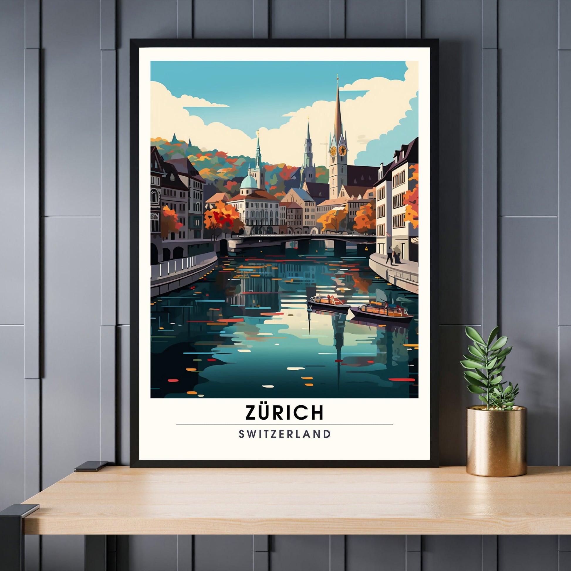 Impression Zurich , poster de voyage Zurich au coucher de soleil