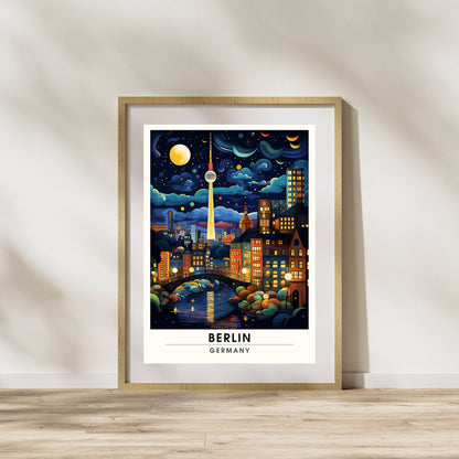 Impression Berlin | Poster de voyage Berlin, Allemagne | vue sur Fernsehturm de Berlin la nuit