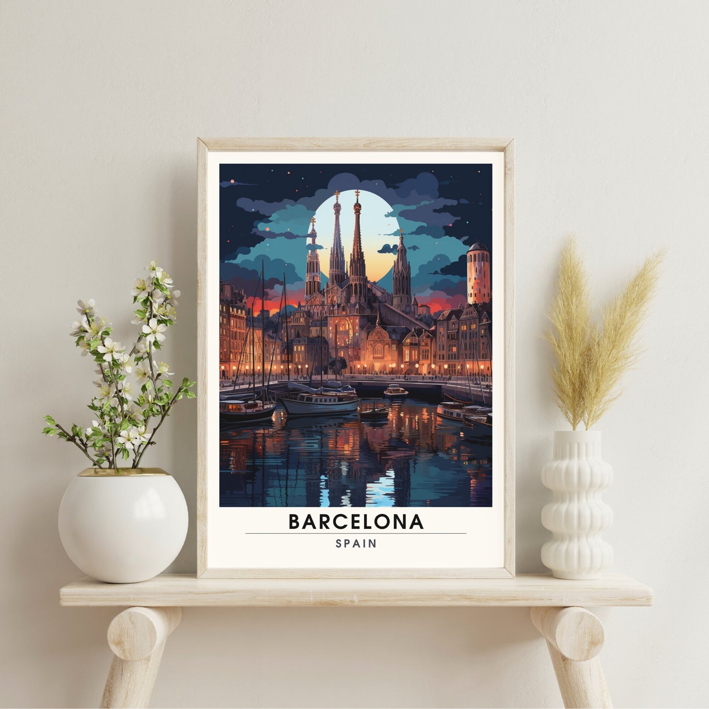 Impression Barcelone | Poster Barcelone la nuit, Espagne