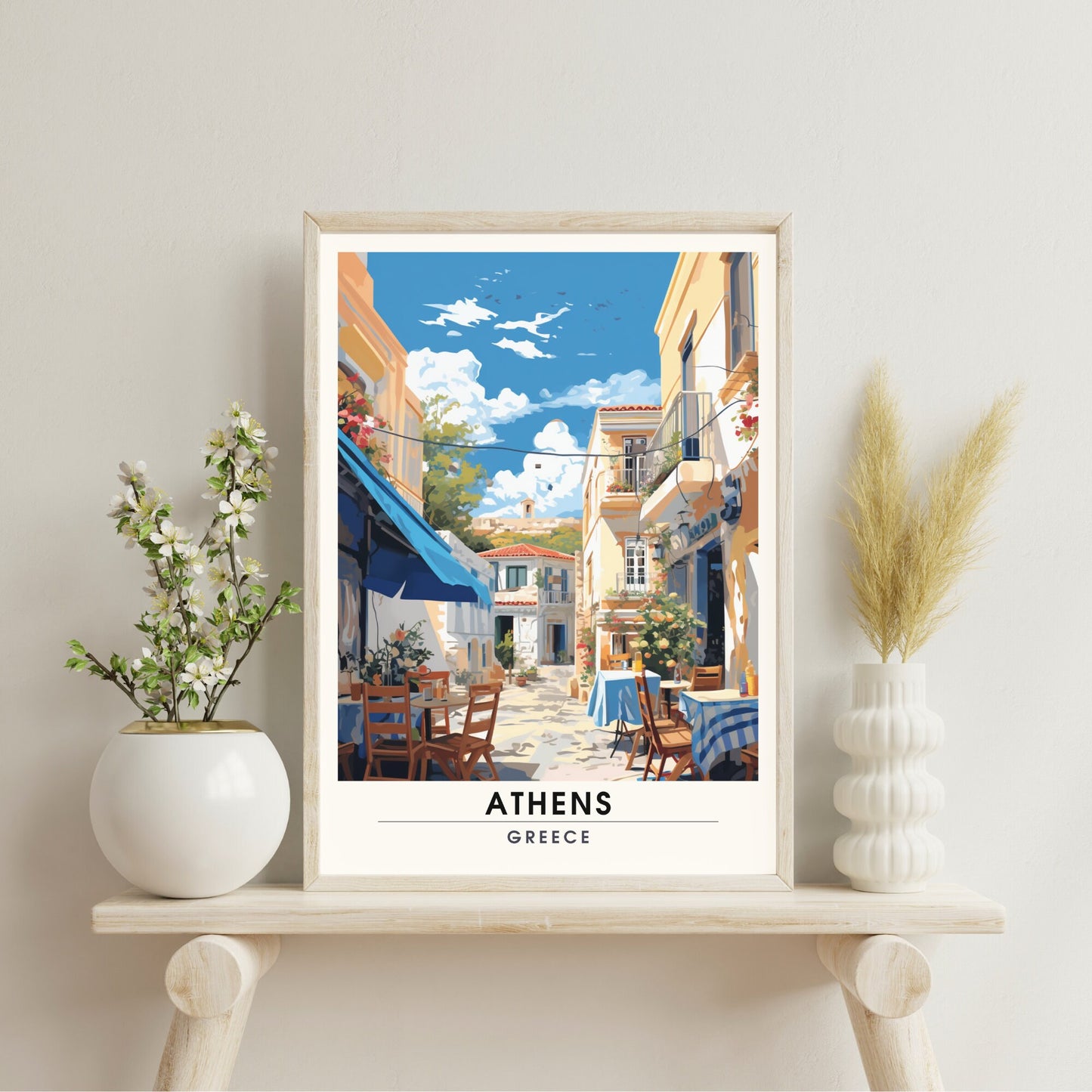 Impression Athènes | Poster de voyage Athènes, Grèce | Plaka