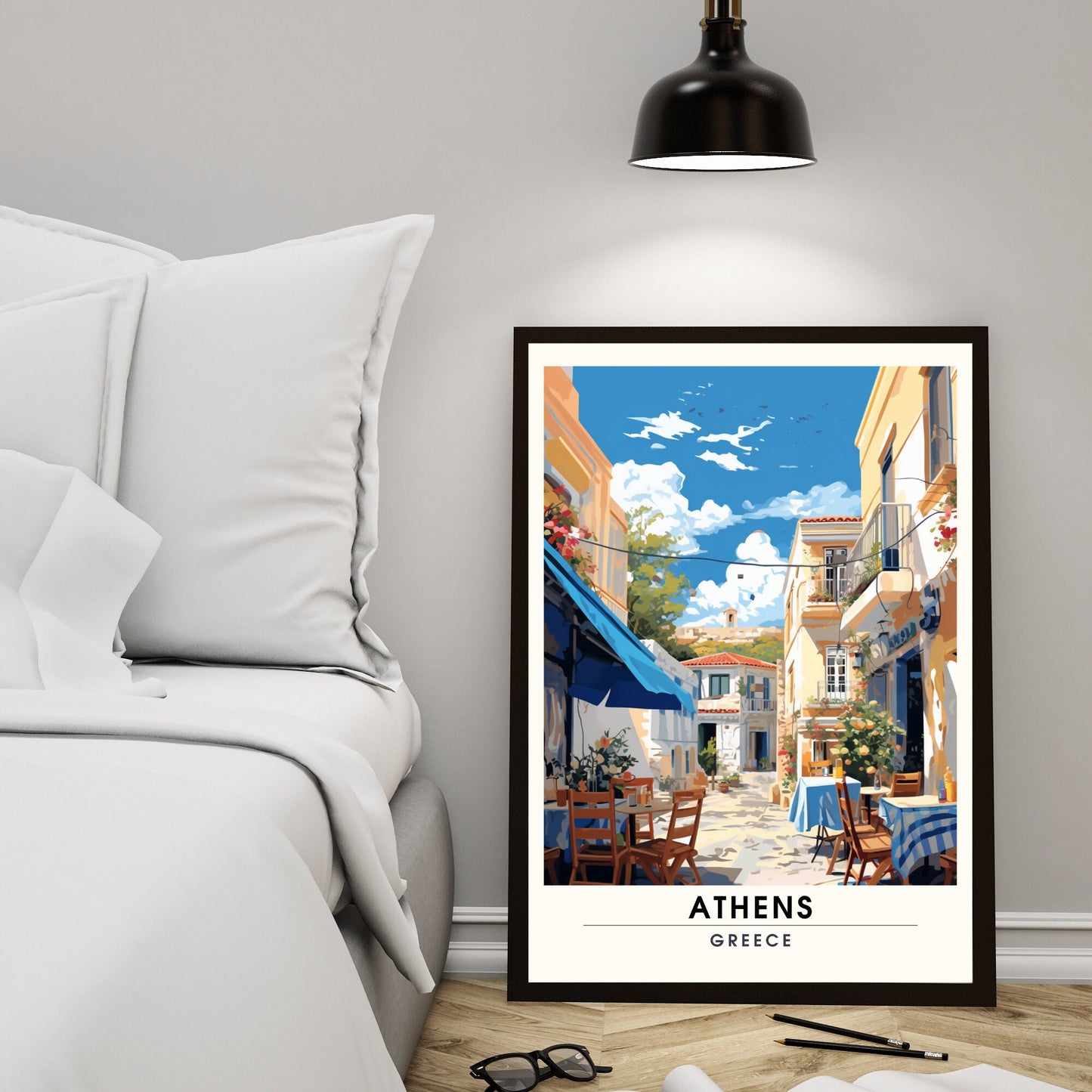 Impression Athènes | Poster de voyage Athènes, Grèce | Plaka