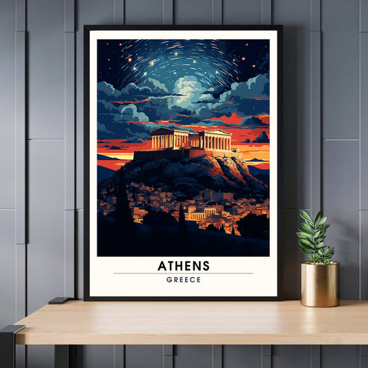 Impression Athènes | Affiche de voyage Athènes la nuit