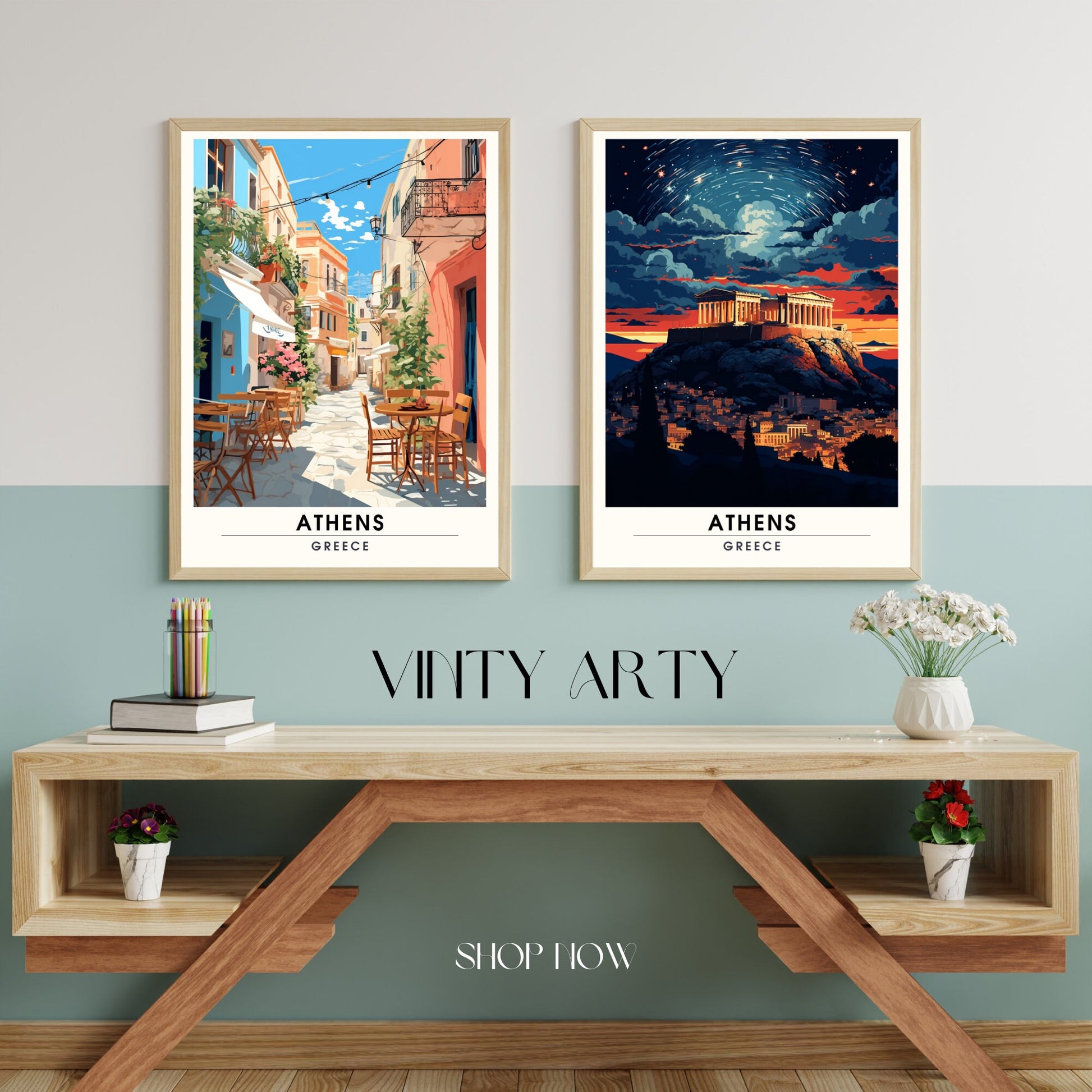 Impression Athènes | Affiche de voyage Athènes la nuit