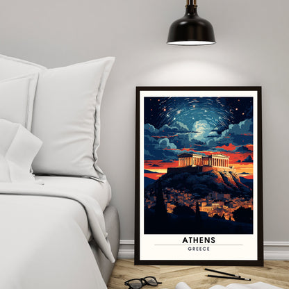 Impression Athènes | Affiche de voyage Athènes la nuit