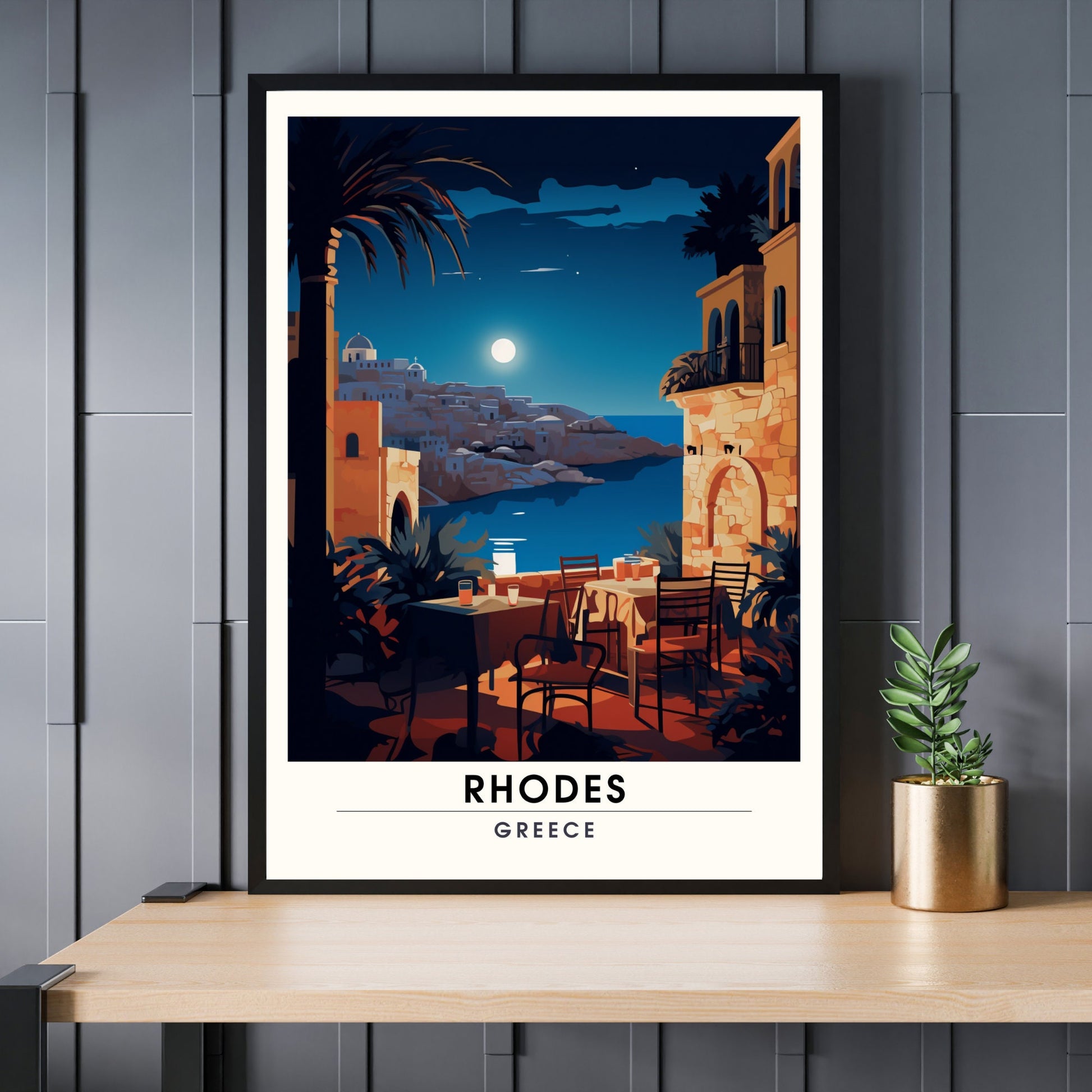 Impression Rhodes | Affiche de voyage Rhodes nuit | Affiche de voyage Grèce