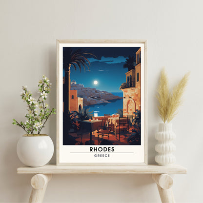 Impression Rhodes | Affiche de voyage Rhodes nuit | Affiche de voyage Grèce