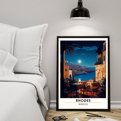 Impression Rhodes | Affiche de voyage Rhodes nuit | Affiche de voyage Grèce