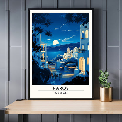 Impression Paros | Poster de voyage Paros, Grèce | Voyage nocturne à Paros