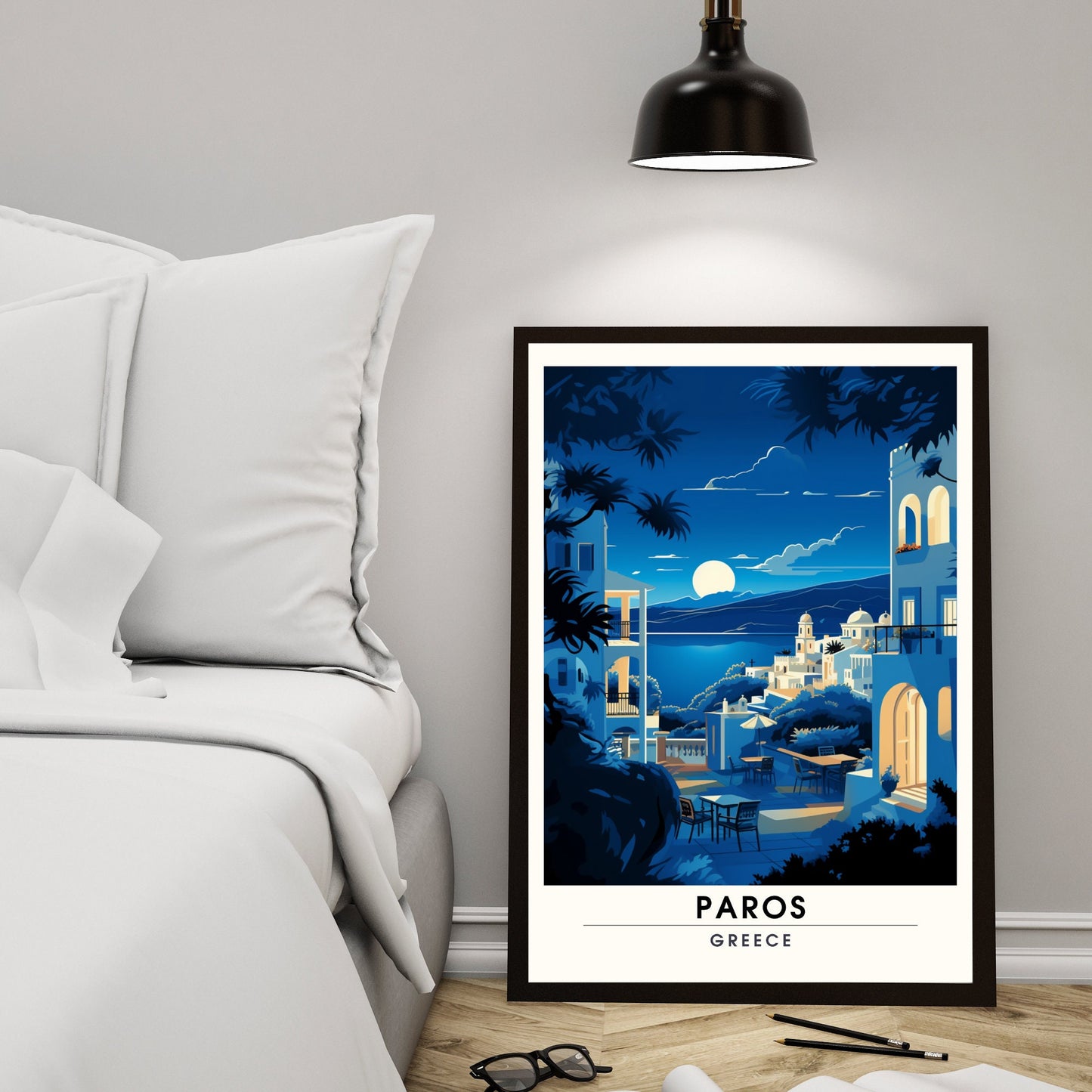 Impression Paros | Poster de voyage Paros, Grèce | Voyage nocturne à Paros