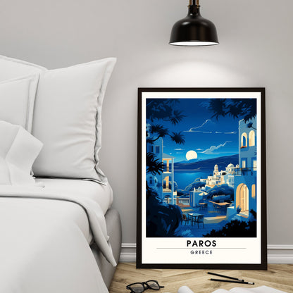 Impression Paros | Poster de voyage Paros, Grèce | Voyage nocturne à Paros