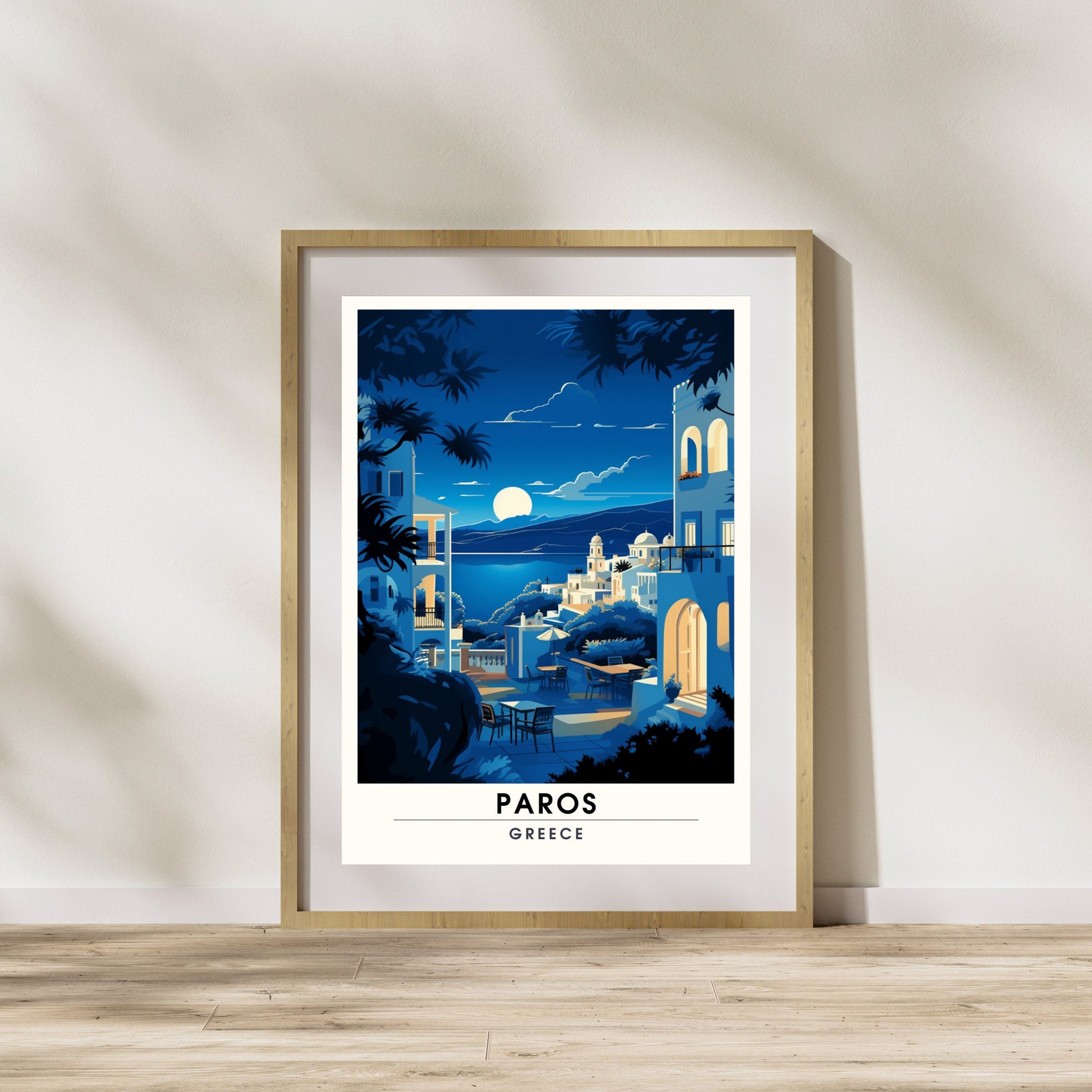 Impression Paros | Poster de voyage Paros, Grèce | Voyage nocturne à Paros