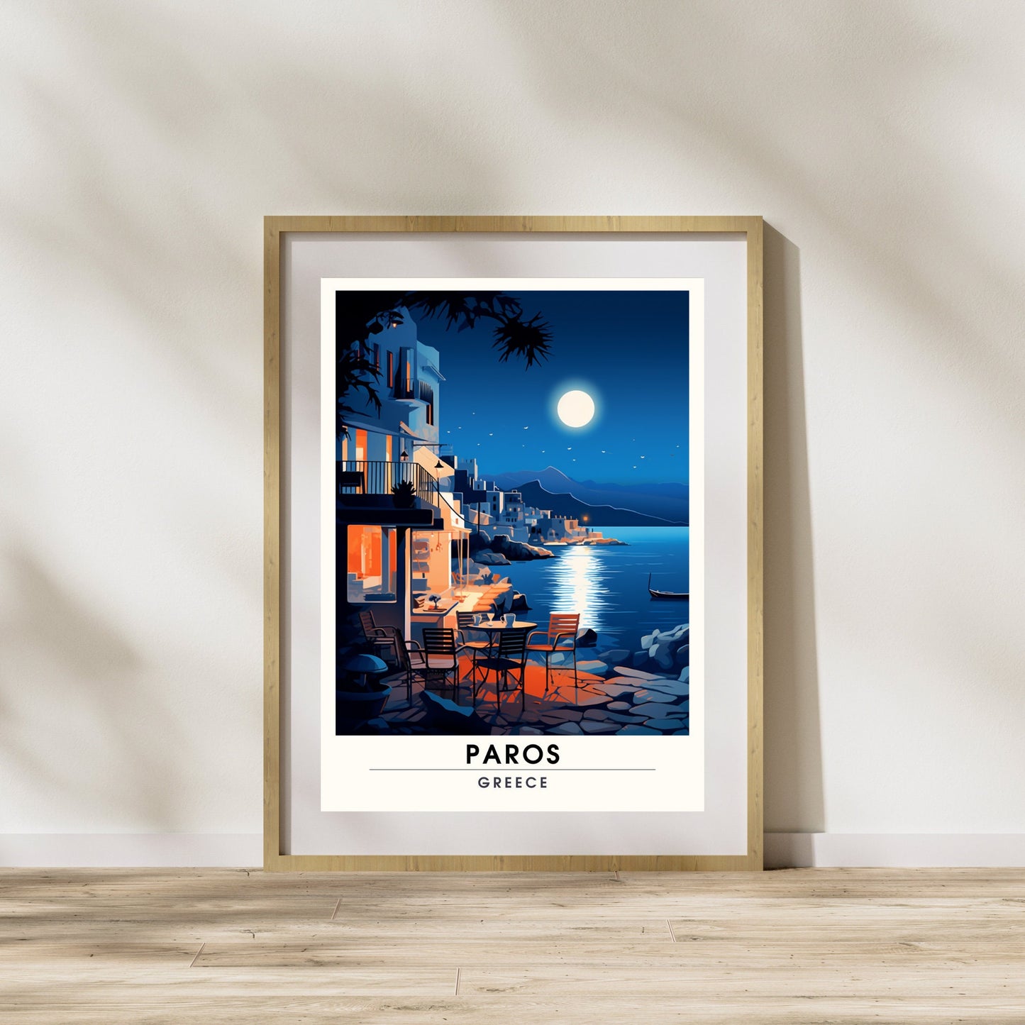 Impression Paros | Poster de voyage Paros, Grèce | Voyage nocturne à Paros