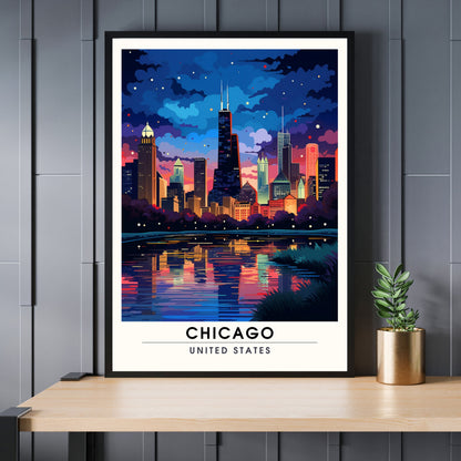 Impression Chicago La Nuit | Explorez la Splendeur Nocturne de Chicago, Illinois