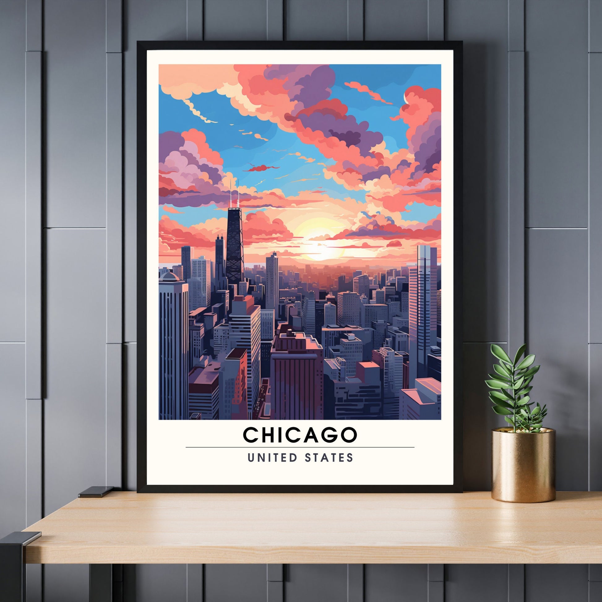 Impression Chicago au Coucher de Soleil | Explorez la Beauté Sereine de Chicago, Illinois