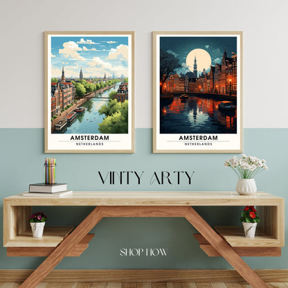 Impression Amsterdam | Poster de voyage Amsterdam | Amsterdam vue de ciel