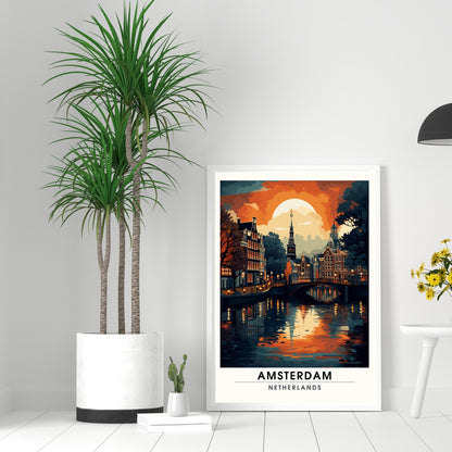 Impression Amsterdam | Poster de voyage Amsterdam | Amsterdam au couché de soleil