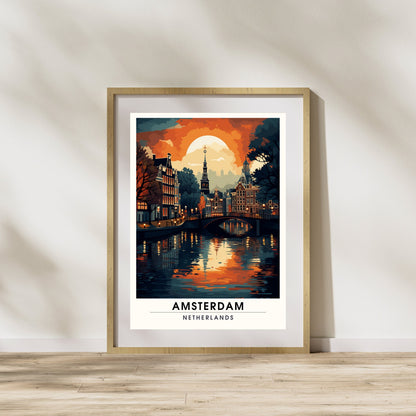 Impression Amsterdam | Poster de voyage Amsterdam | Amsterdam au couché de soleil