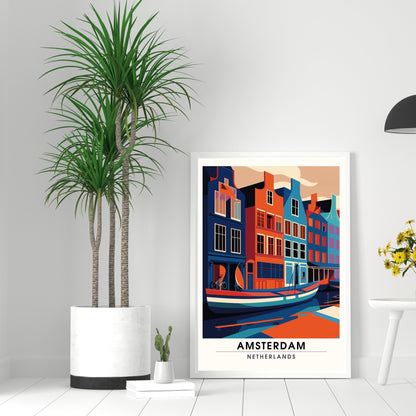 Impression Amsterdam | Poster de voyage Amsterdam | Amsterdam en bicolores