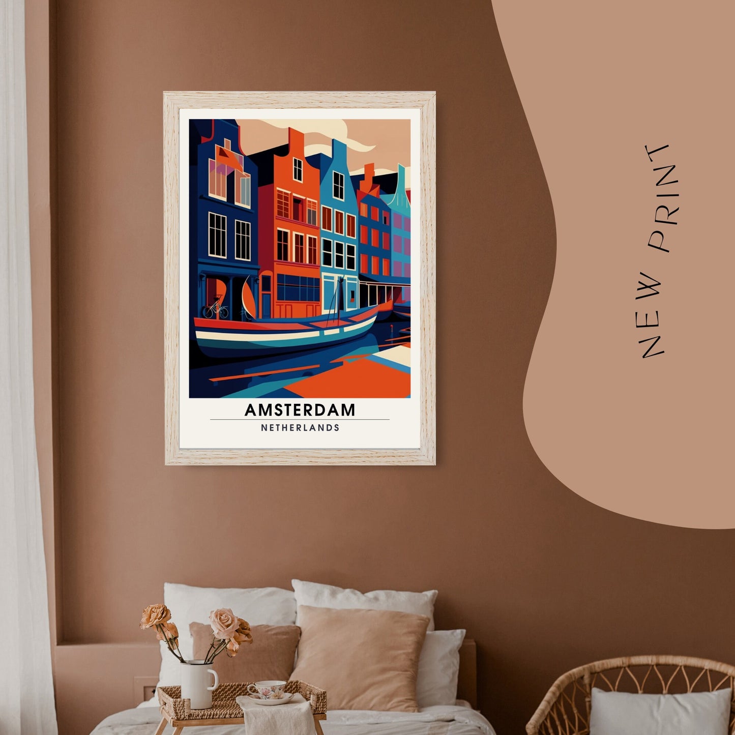 Impression Amsterdam | Poster de voyage Amsterdam | Amsterdam en bicolores