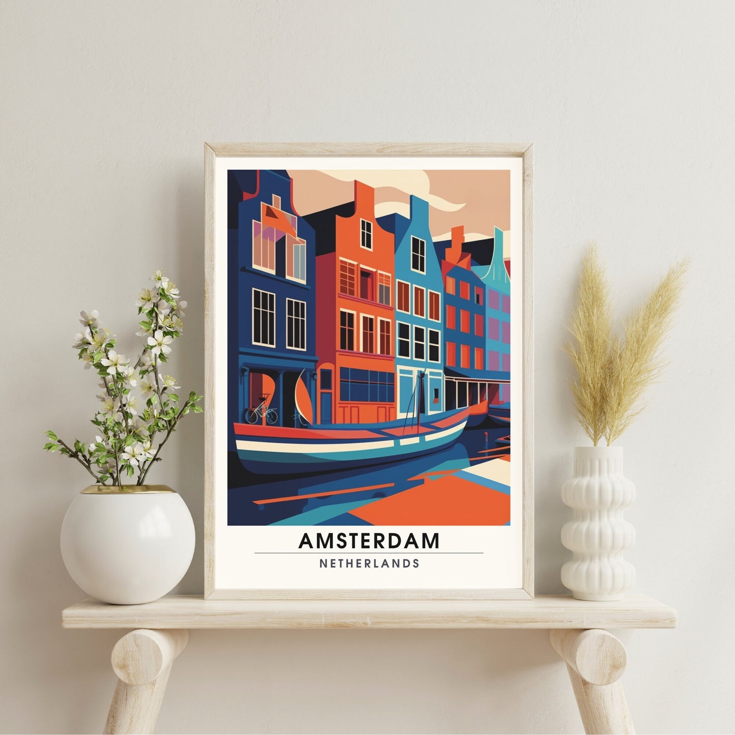 Impression Amsterdam | Poster de voyage Amsterdam | Amsterdam en bicolores