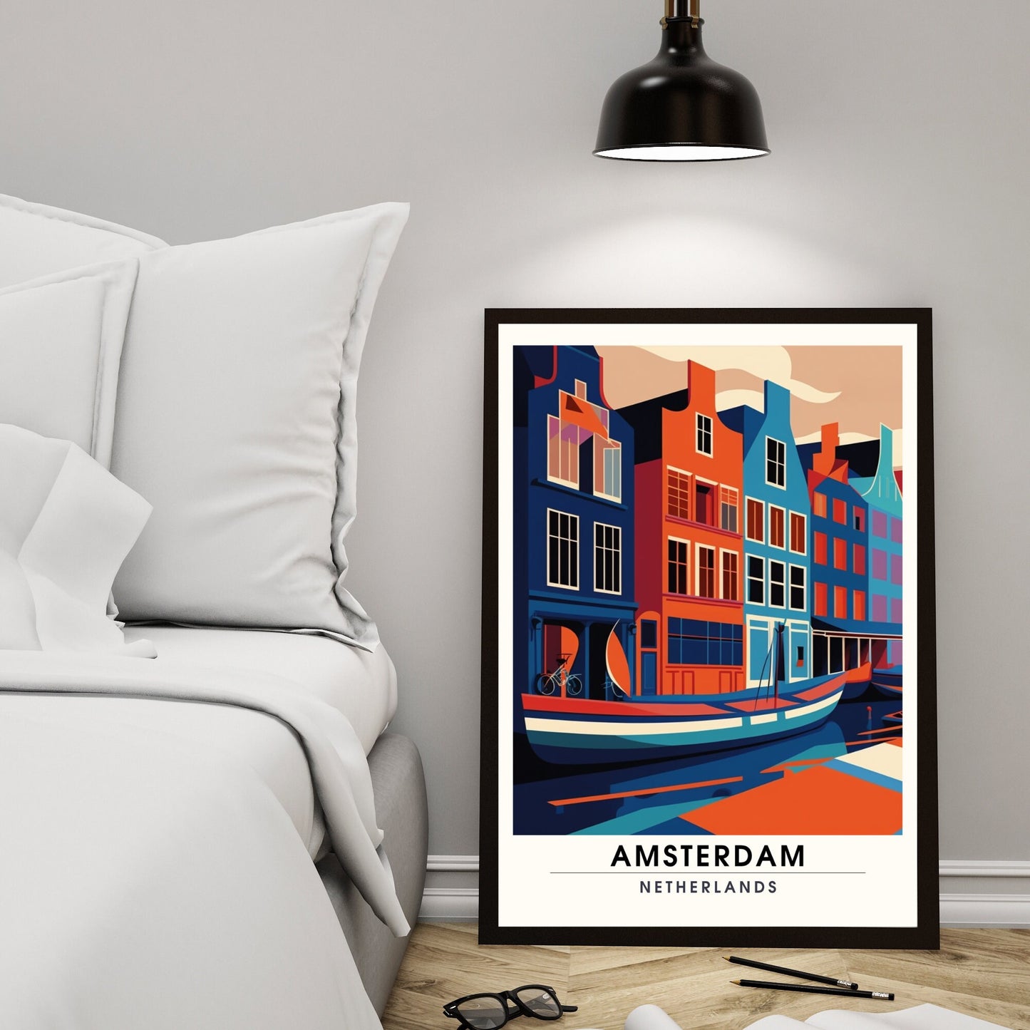 Impression Amsterdam | Poster de voyage Amsterdam | Amsterdam en bicolores