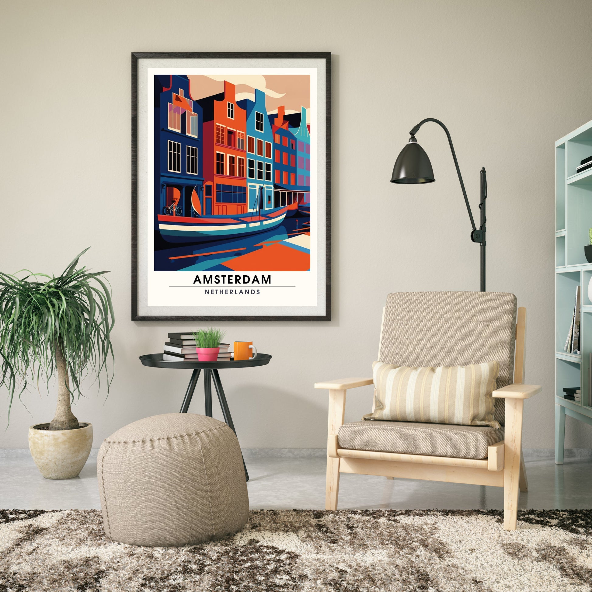 Impression Amsterdam | Poster de voyage Amsterdam | Amsterdam en bicolores