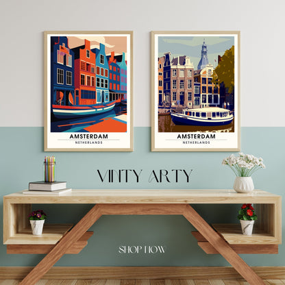 Impression Amsterdam | Poster de voyage Amsterdam | Vintage Amsterdam