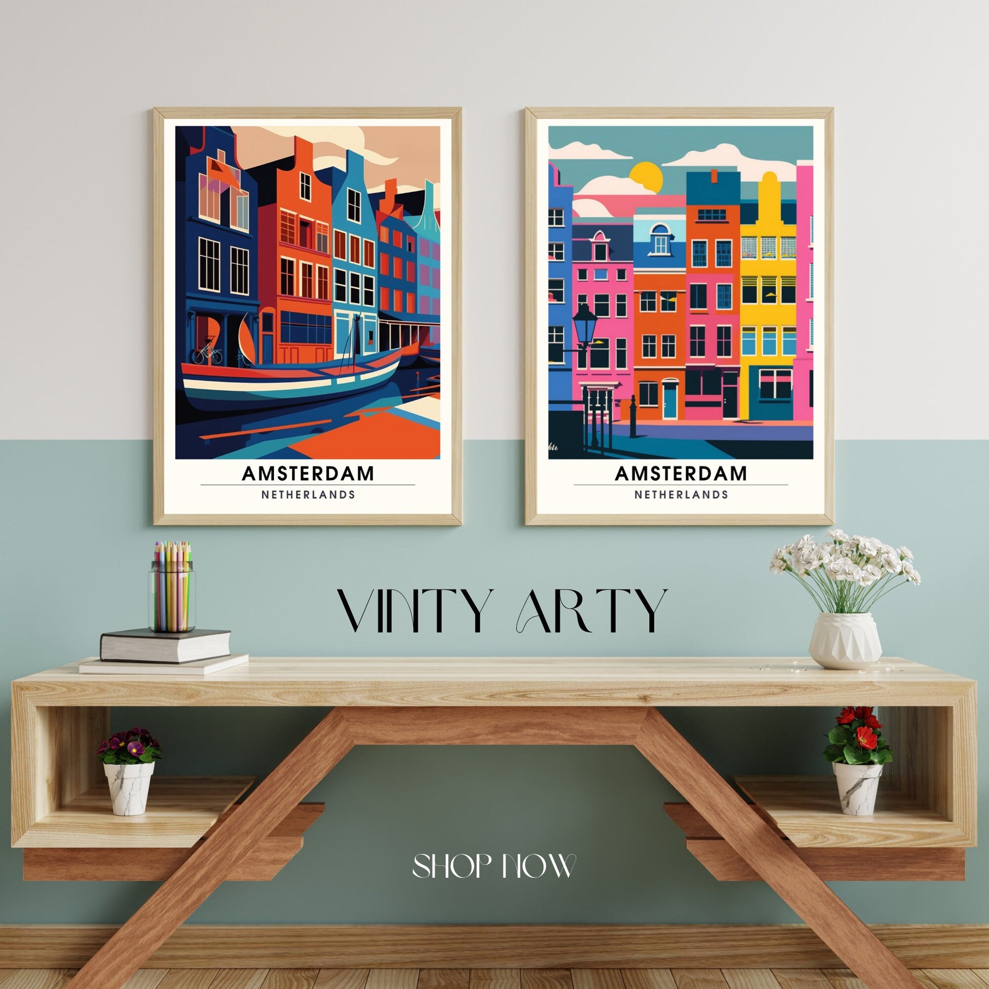 Impression Amsterdam | Poster de voyage Amsterdam | Amsterdam tout en couleurs