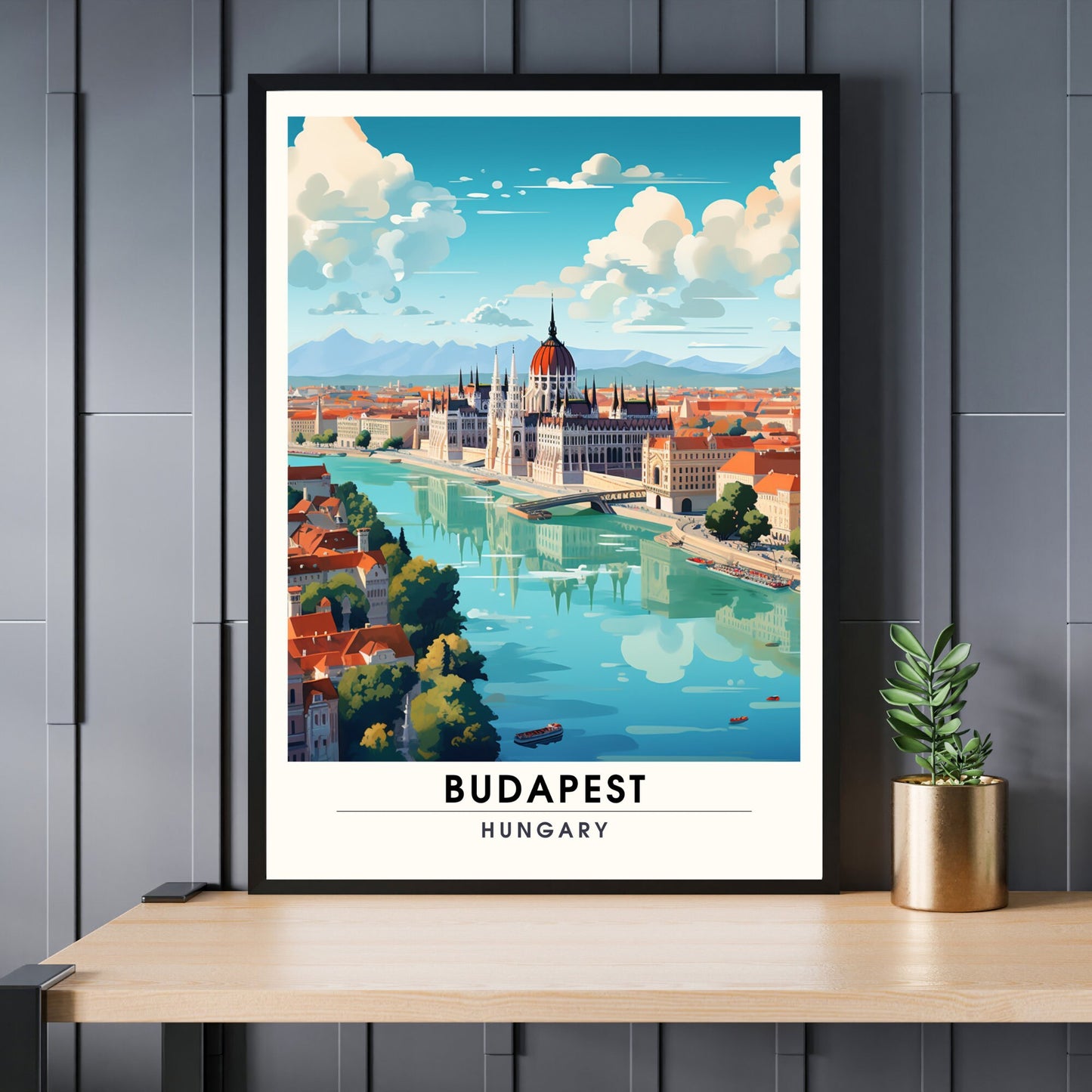 Impression Budapest | Poster de voyage Budapest | Budapest vue de ciel