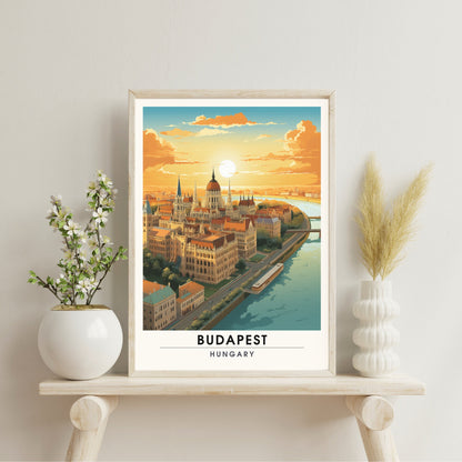 Impression Budapest | Poster de voyage Budapest | Budapest au coucher de soleil