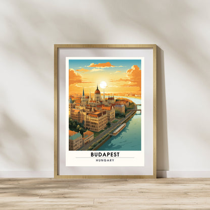 Impression Budapest | Poster de voyage Budapest | Budapest au coucher de soleil