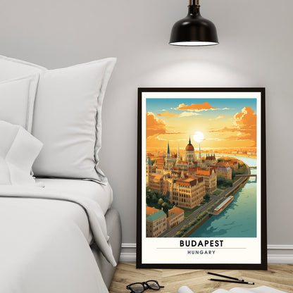 Impression Budapest | Poster de voyage Budapest | Budapest au coucher de soleil