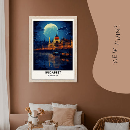 Impression Budapest | Poster de voyage Budapest | Voyage nocturne à Budapest