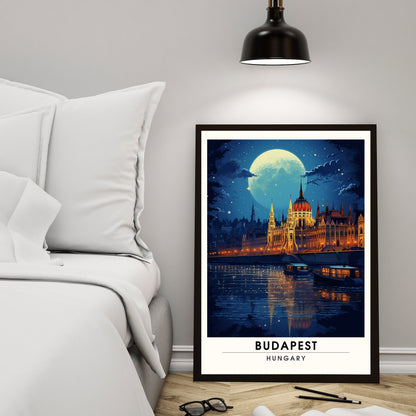 Impression Budapest | Poster de voyage Budapest | Voyage nocturne à Budapest