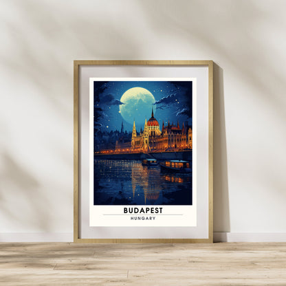 Impression Budapest | Poster de voyage Budapest | Voyage nocturne à Budapest