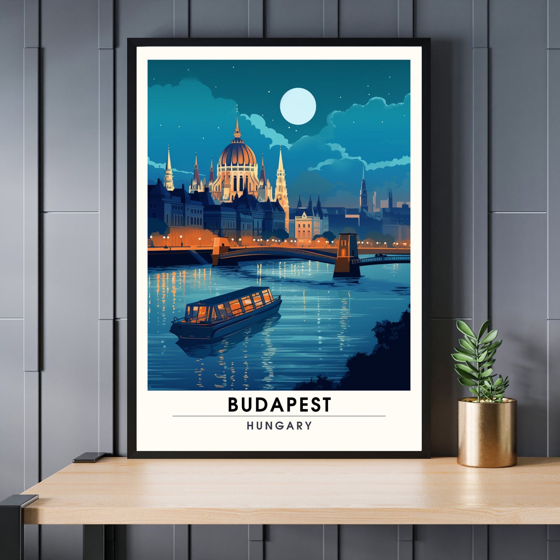 Impression Budapest | Poster de voyage Budapest | Budapest à minuit