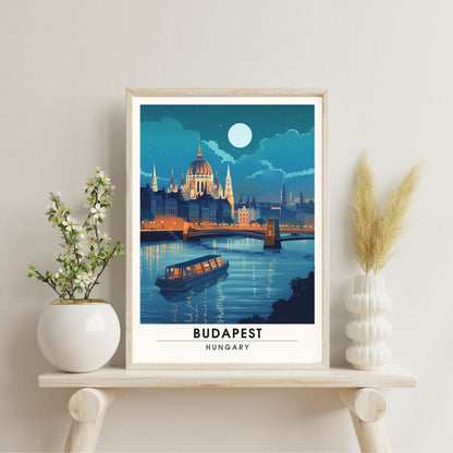 Impression Budapest | Poster de voyage Budapest | Budapest à minuit