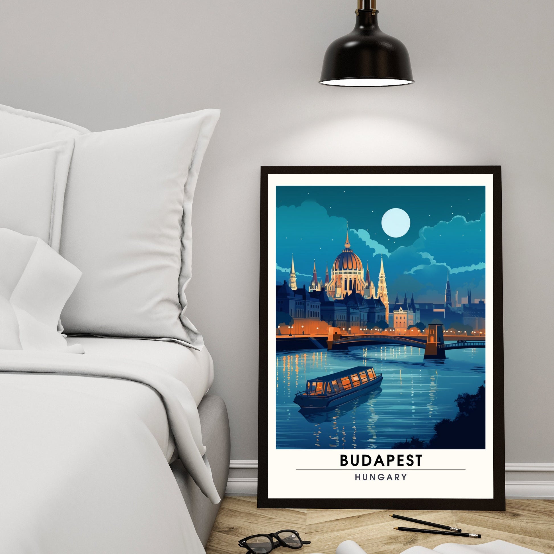 Impression Budapest | Poster de voyage Budapest | Budapest à minuit